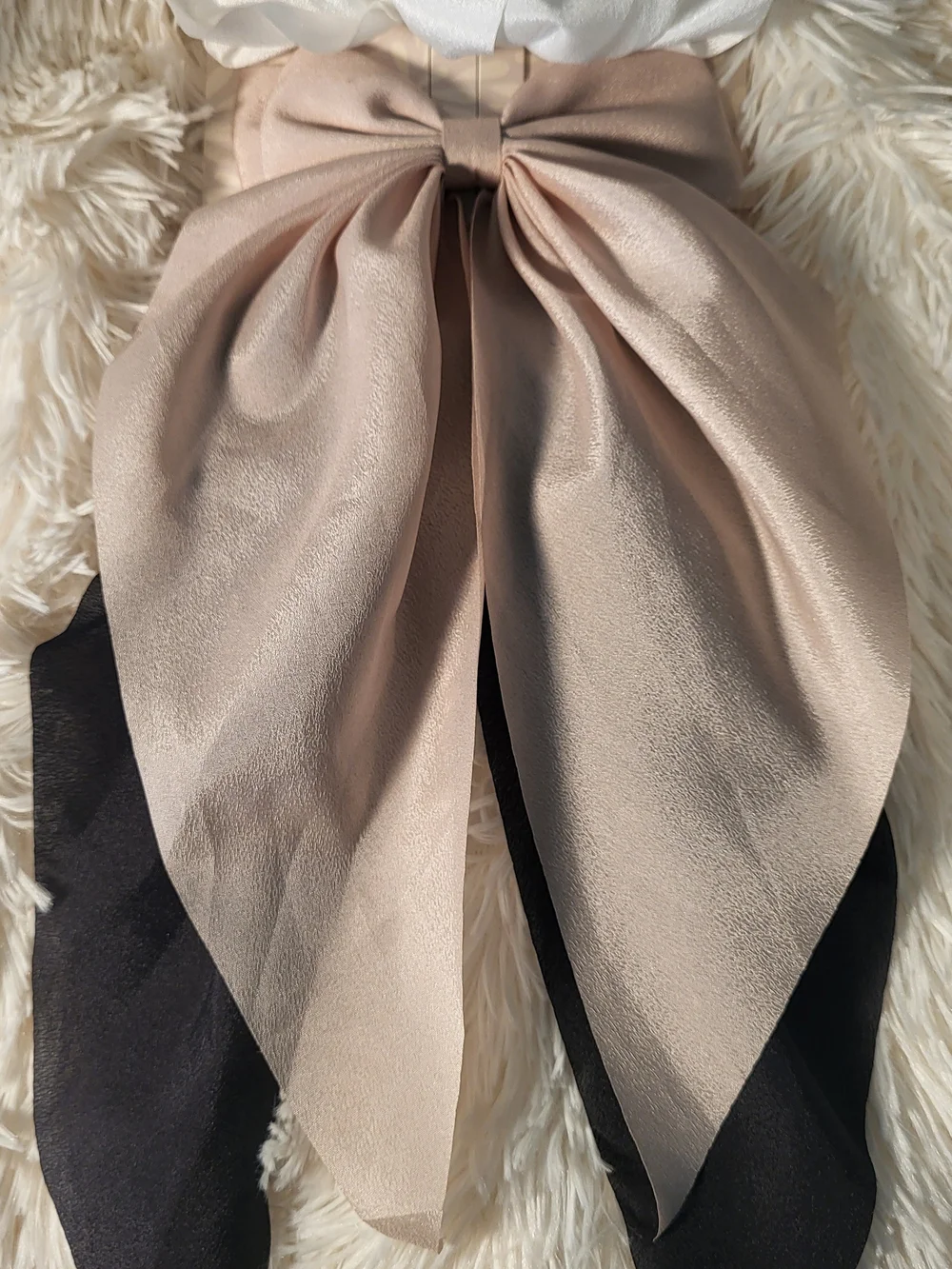 nOir  Satin Bow Scarf - Ivory, Taupe & Black